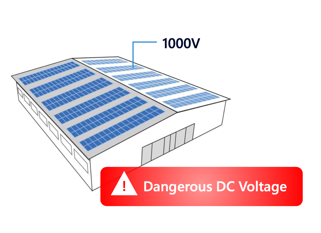 Điện áp cao DC không thể tắt hoàn toàn khi còn ánh sáng vì các tấm quang điện ( tấm pin) vẫn tiếp tục tạo ra điện 